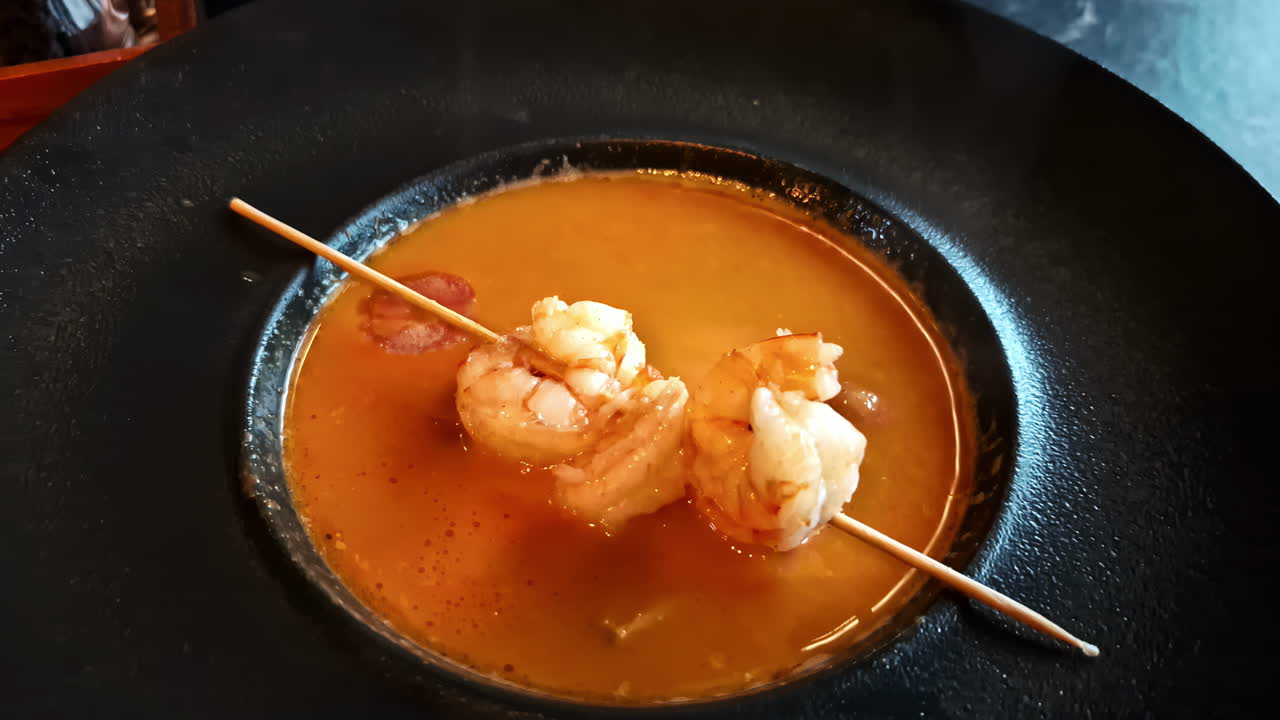 Prawns seafood in sauce miso soup japanese restaurant dish gourmet food