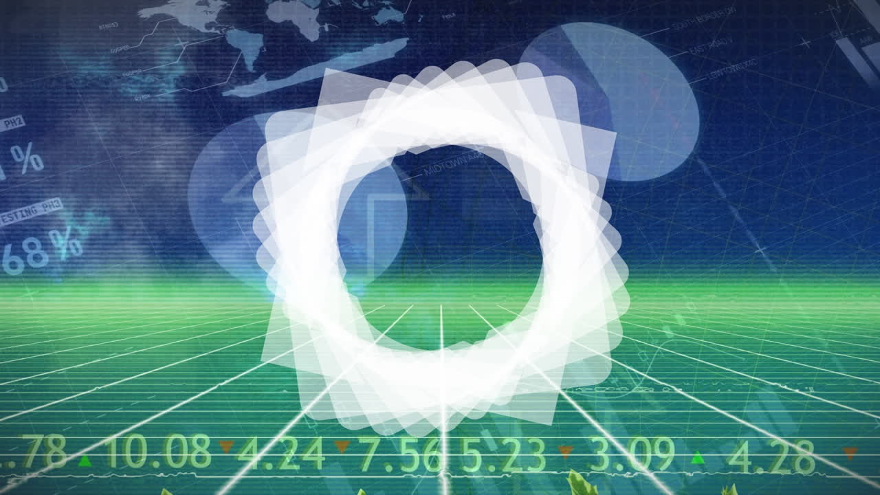 범위, 통계 및 데이터 처리의 애니메이션, 녹색과 파란색 배경