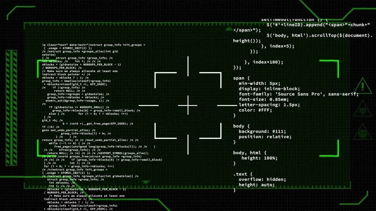 Animation of data processing on black background