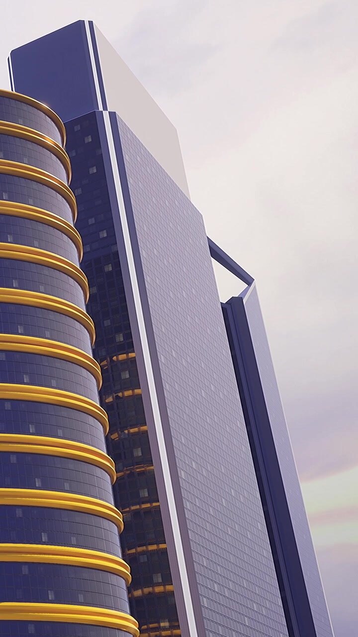 Vista di due edifici moderni dal design unico in città
