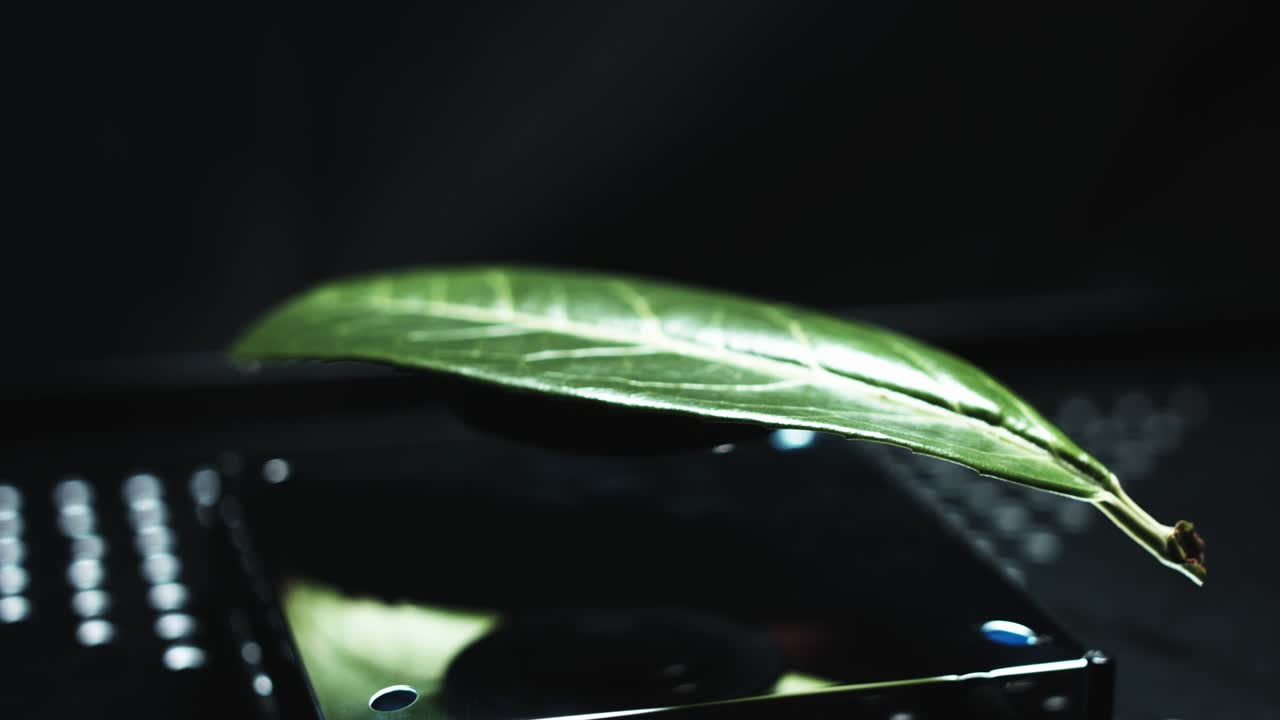 4K Abstract Levitation Platform with Leaf on Black Background