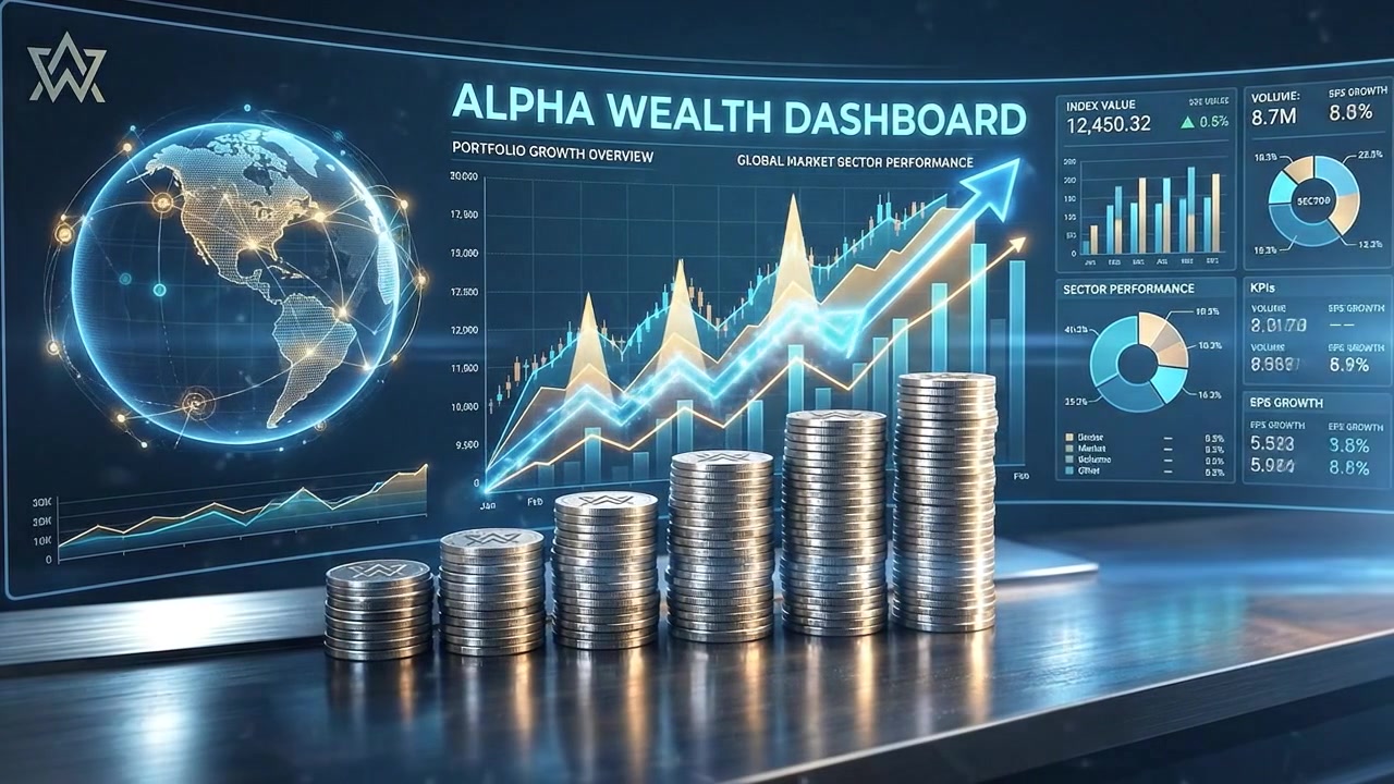 Financial Analytics Dashboard With Stock Market Growth Charts on Digital Display