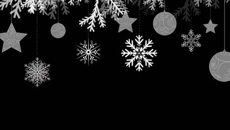 animación de símbolos navideños sobre fuegos artificiales en fondo oscuro