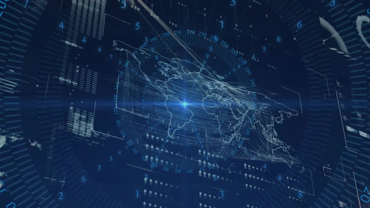 Blue point appearing, starting 3D map forming, gauge pulsing, bars flickering showing data flows