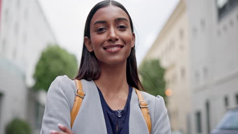 city, business and face of indian woman