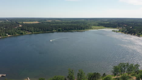 aerial view over spirit lake in menahga, minnesota, on a sunny day