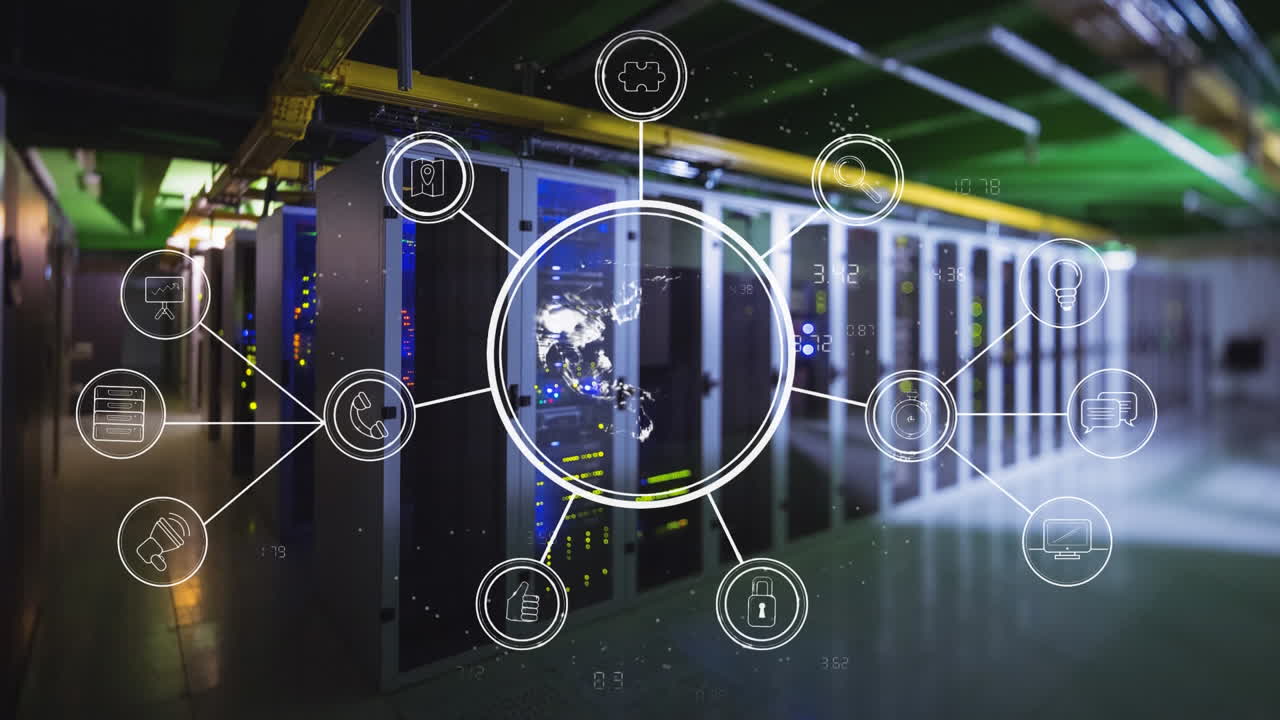 animación de un globo giratorio en la sala del servidor