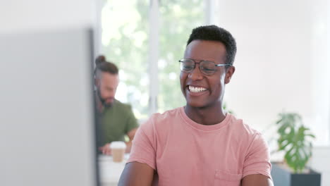 computer, celebration and excited black man happy