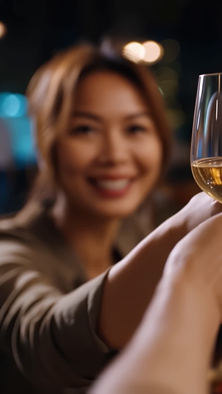 Celebrating Connections: Cheers to Friendship and Joy with Clinking Glasses and Laughter in a Vibrant Social Gathering at Night