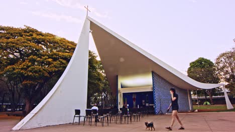 time-lapse on the front of the the famous little catholic church in brasilia, brazil