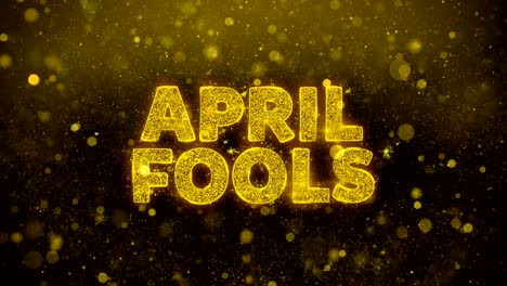 el texto de los tontos de abril en la animación de las partículas de brillo dorado.