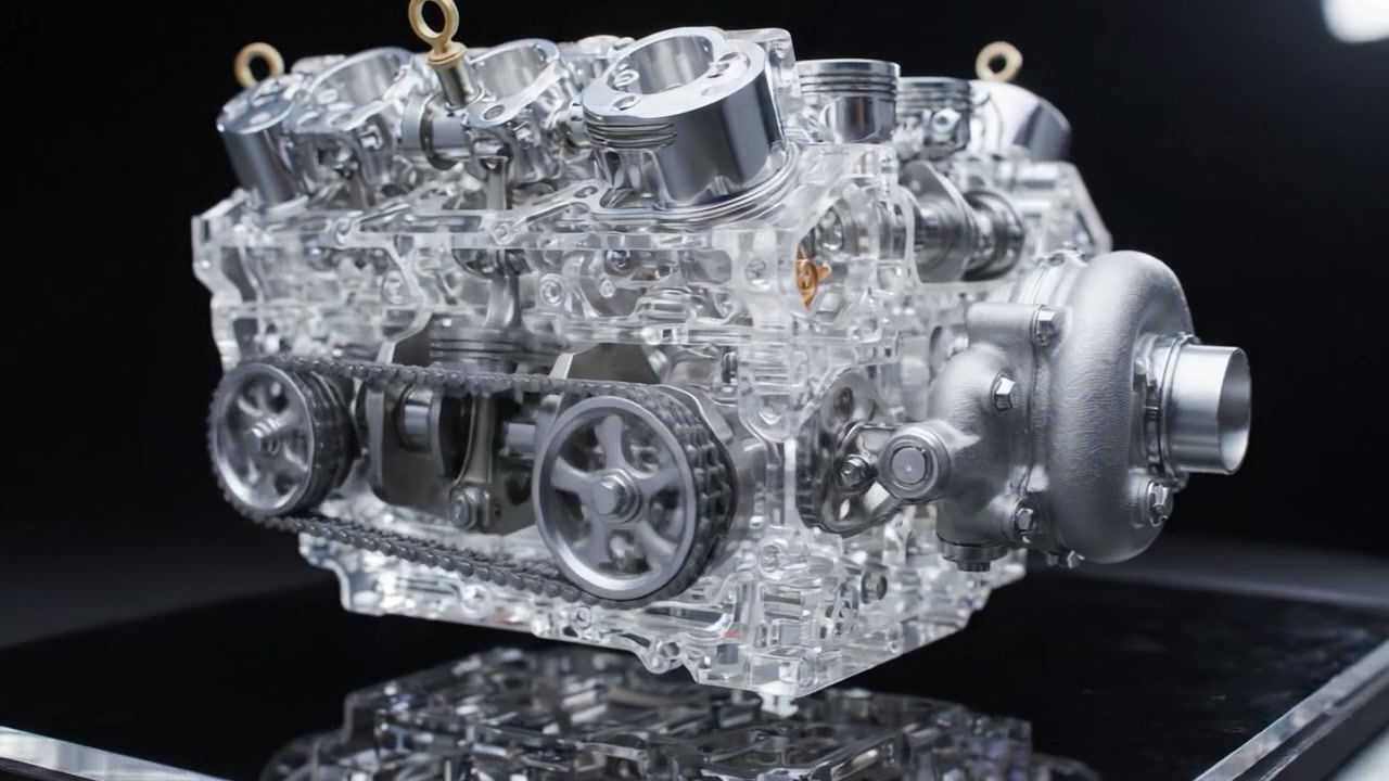 A Detailed Look at a Transparent Engine Display Showcasing Its Intricate Mechanisms and Precision Engineering in Exquisite Design