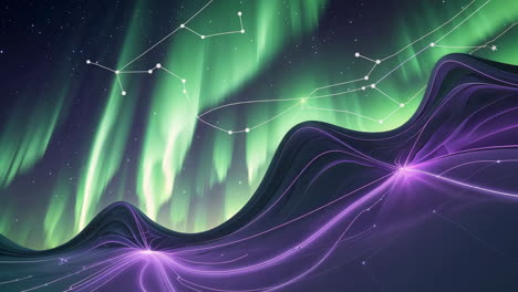 abstract northern lights and constellations with luminous waves