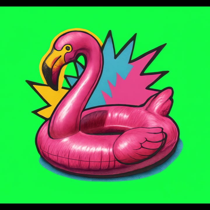 Pink Flamingo Inflatable Pool Float on Green Screen