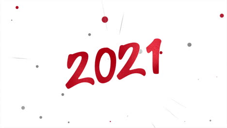 primer plano animado 2021 texto y confeti rojo volador sobre fondo de vacaciones