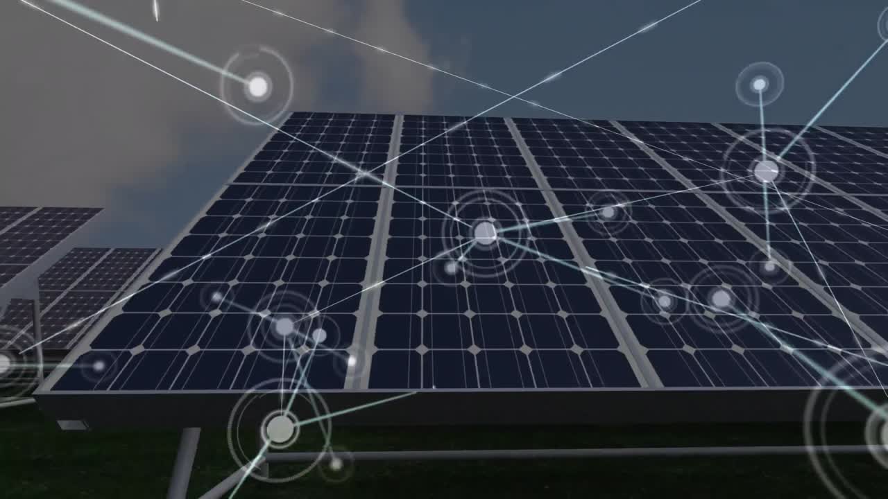 태양 전지 패널을 통한 연결 네트워크의 애니메이션