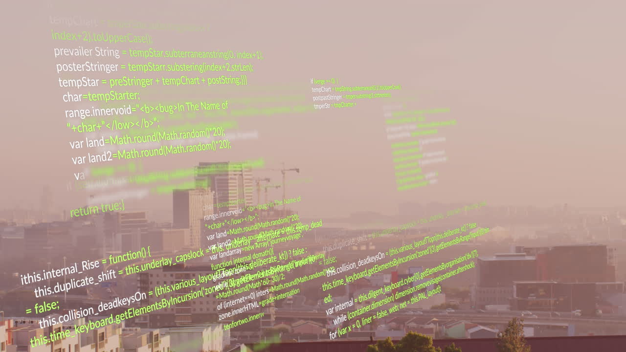animazione del linguaggio informatico in loop sul paesaggio urbano moderno contro il cielo