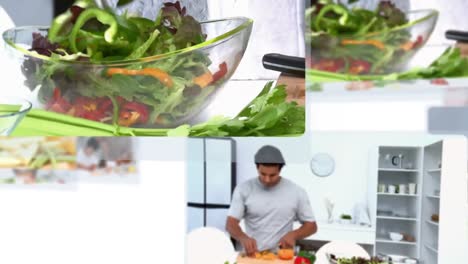 montaje de varias personas cocinando