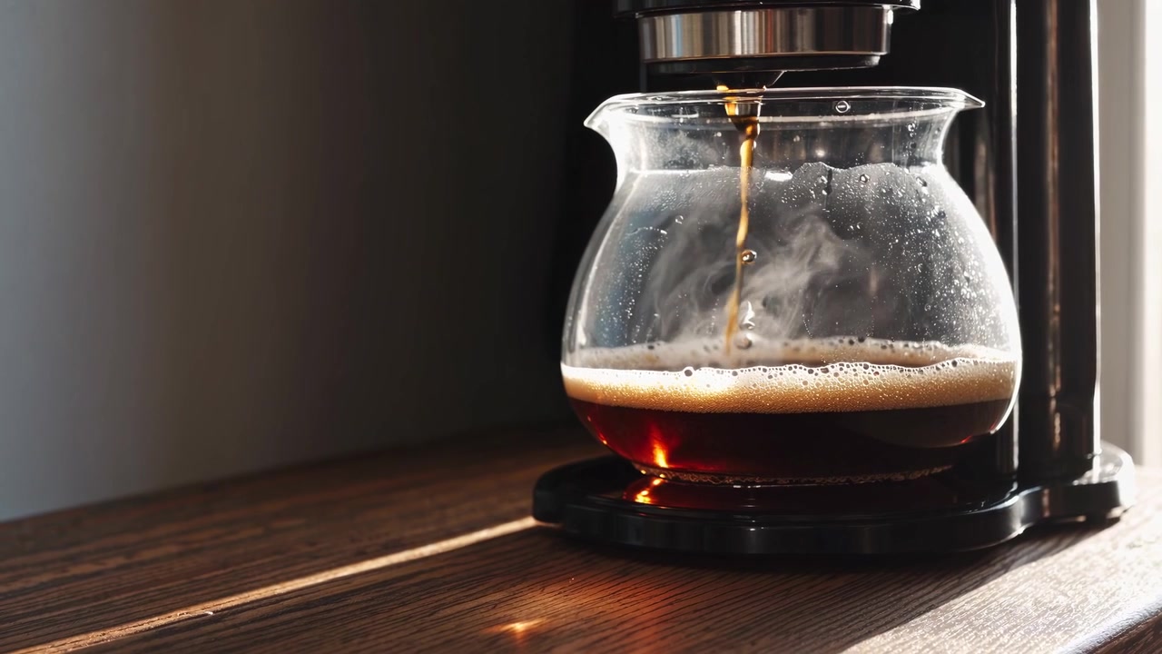 Kopi Segar yang Diseduh dalam Teko Kaca di Atas Meja Kayu