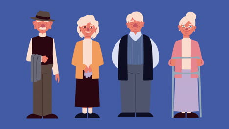 cute grandparents group characters animation