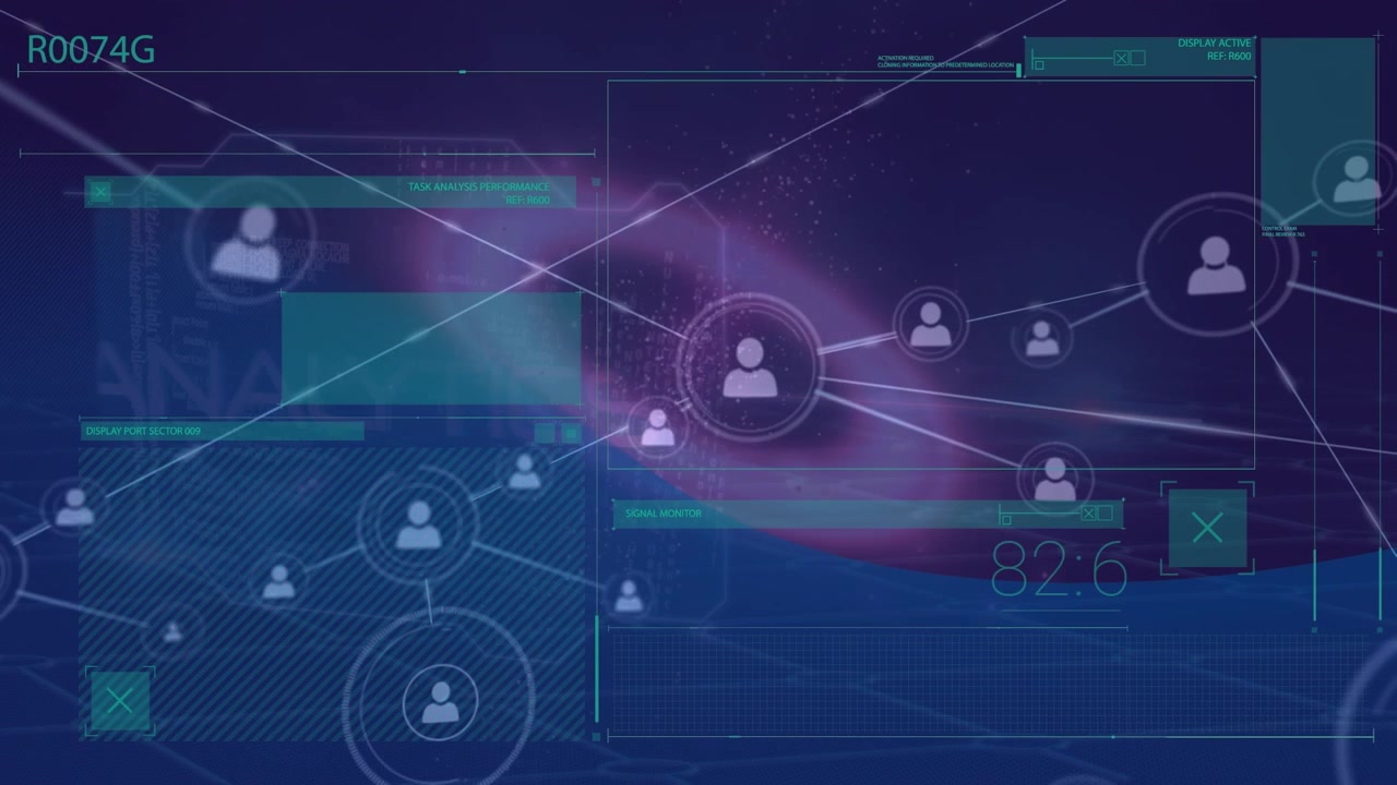Animation of scope scanning and data processing over empty office