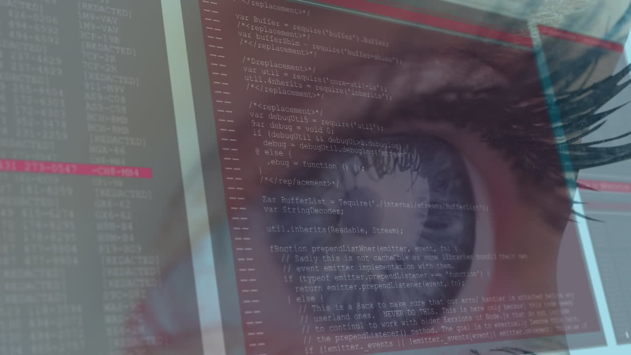 animación del ojo azul de la mujer con interfaz e información digital de desplazamiento rápido