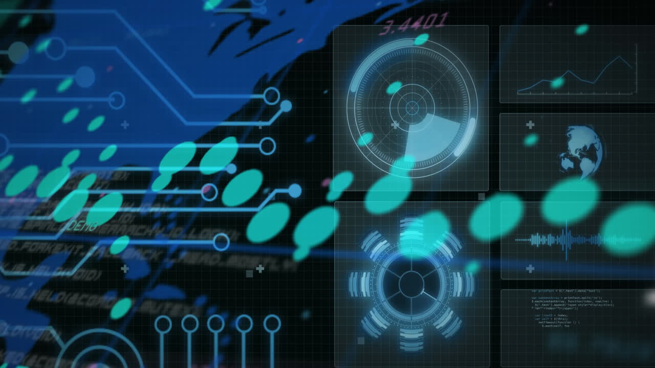 animación del procesamiento de datos con escaneo de alcance sobre fondo negro