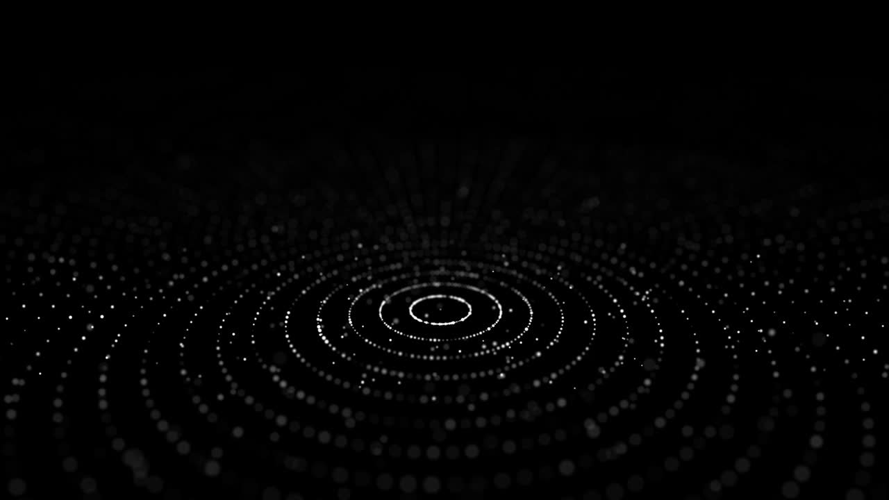 Abstract black background of circular flow of particles. Digital cyberspace. Network connections structure. 3D rendering.