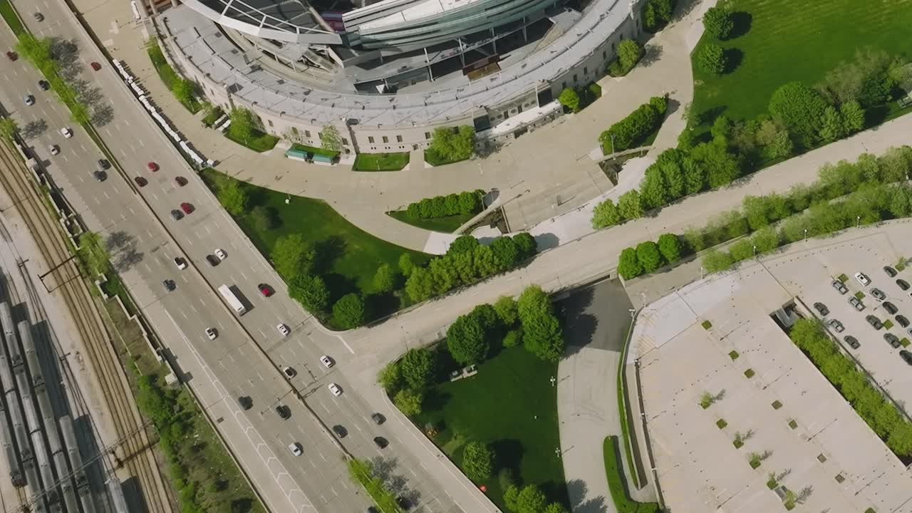 View of Chicago's sports venue and landscape from above