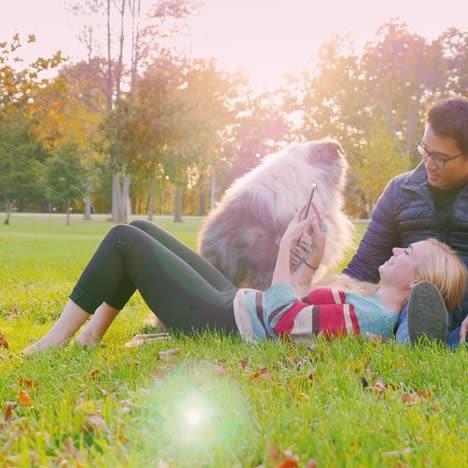 Joven-Pareja-Multiétnica-Relajándose-En-El-Parque-Con-Su-Perro-3