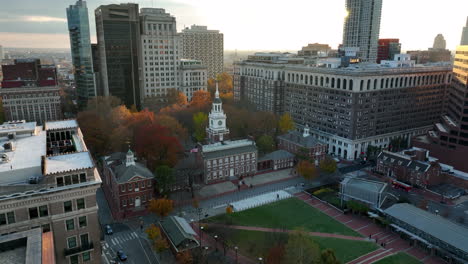 aerial of independence hall in philadelphia