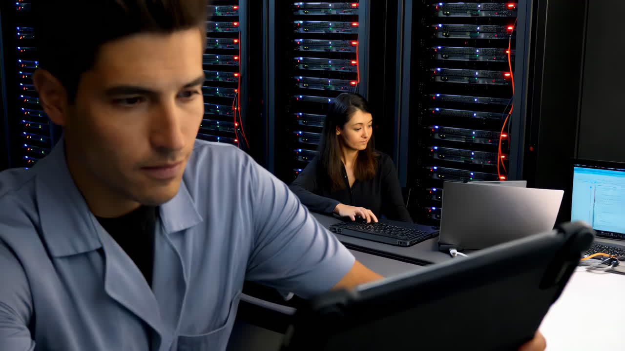 IT Professionals Working in a Server Room