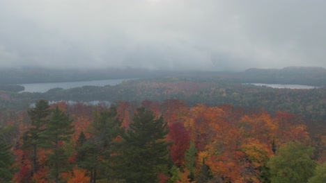 Sobrevuelo-Aéreo-Del-Bosque-Templado-Otoñal-Que-Revela-El-Lago-Caribú-En-El-Norte-De-Minnesota