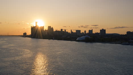 detroit sunset golden hour aerial drone cityscape urban downtown skyline timelapse