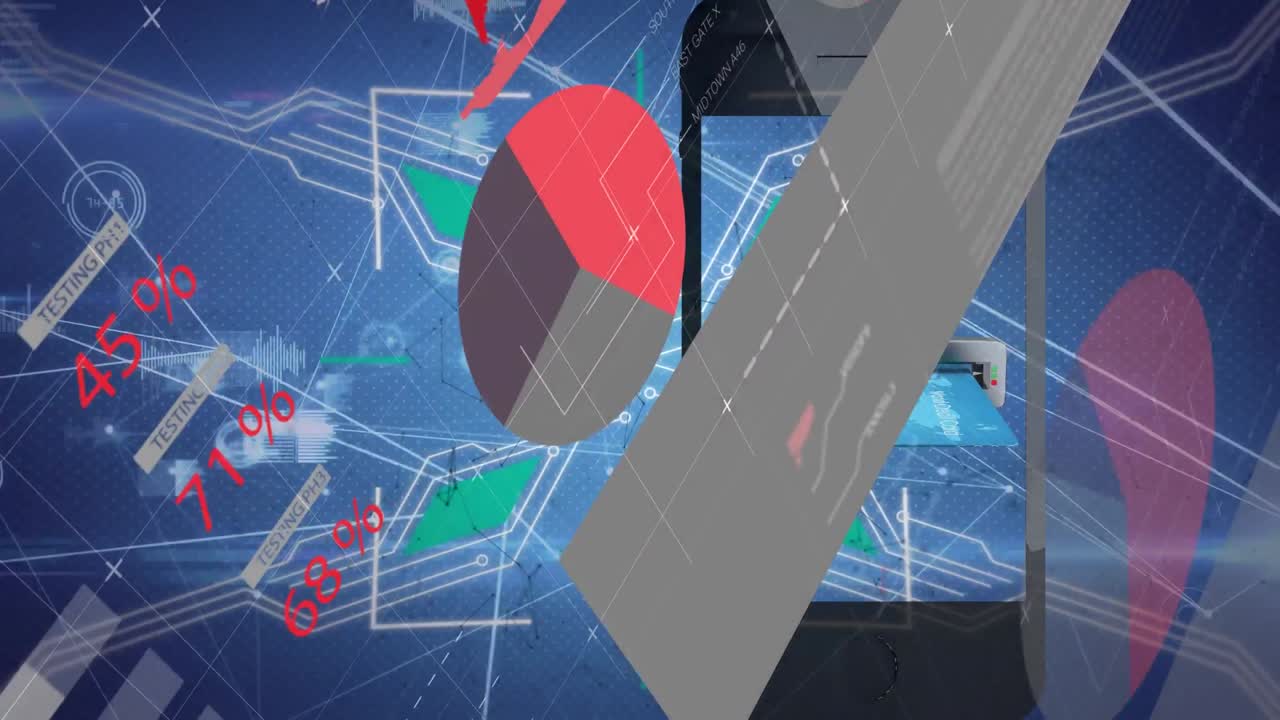 파란색 배경에 연결 네트워크를 통해 데이터 처리의 애니메이션