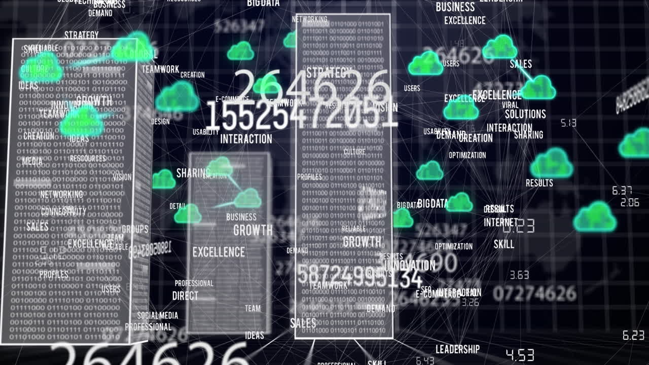 animación de nubes, procesamiento de datos a través de servidores informáticos