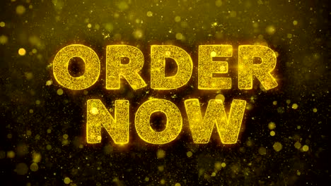 order now text on golden glitter shine particles animation.