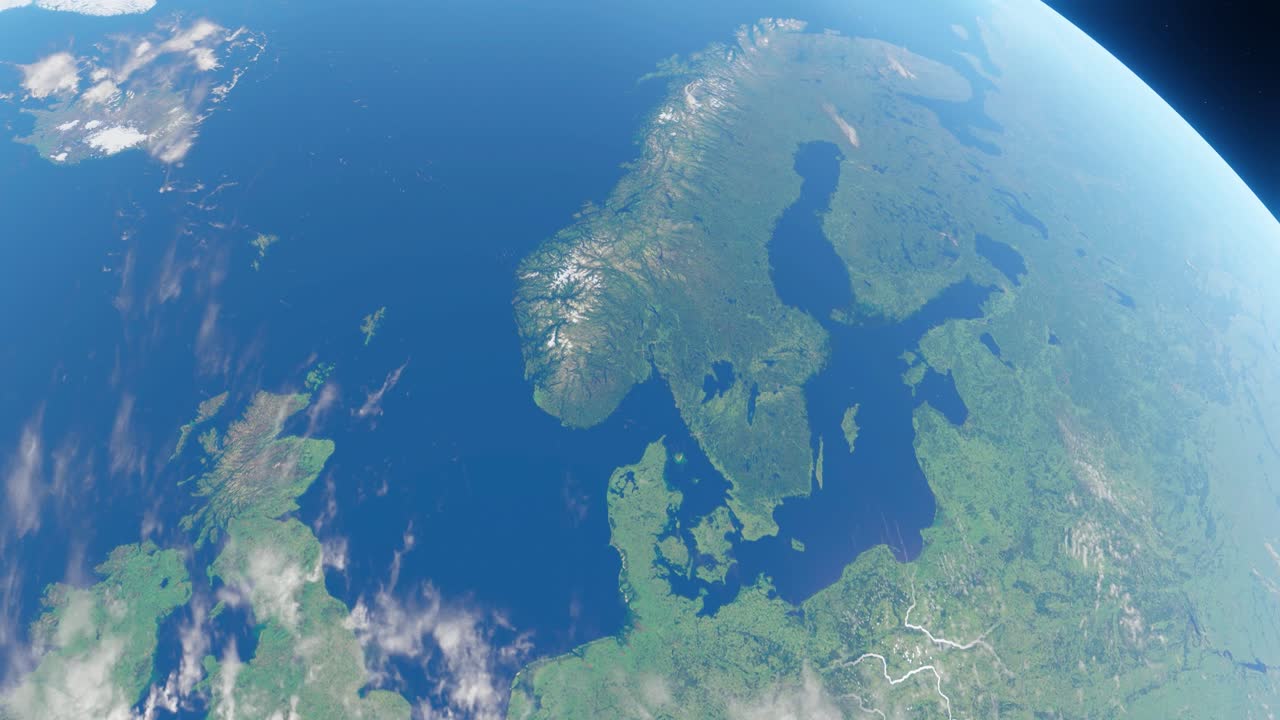 3D Animation showing Norway from space