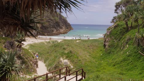 boardwalk overlooking south gorge beach in point lookout, north stradbroke island, queensland australia