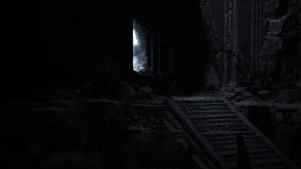 Mysterious entrance reveals light in dark cavernous environment