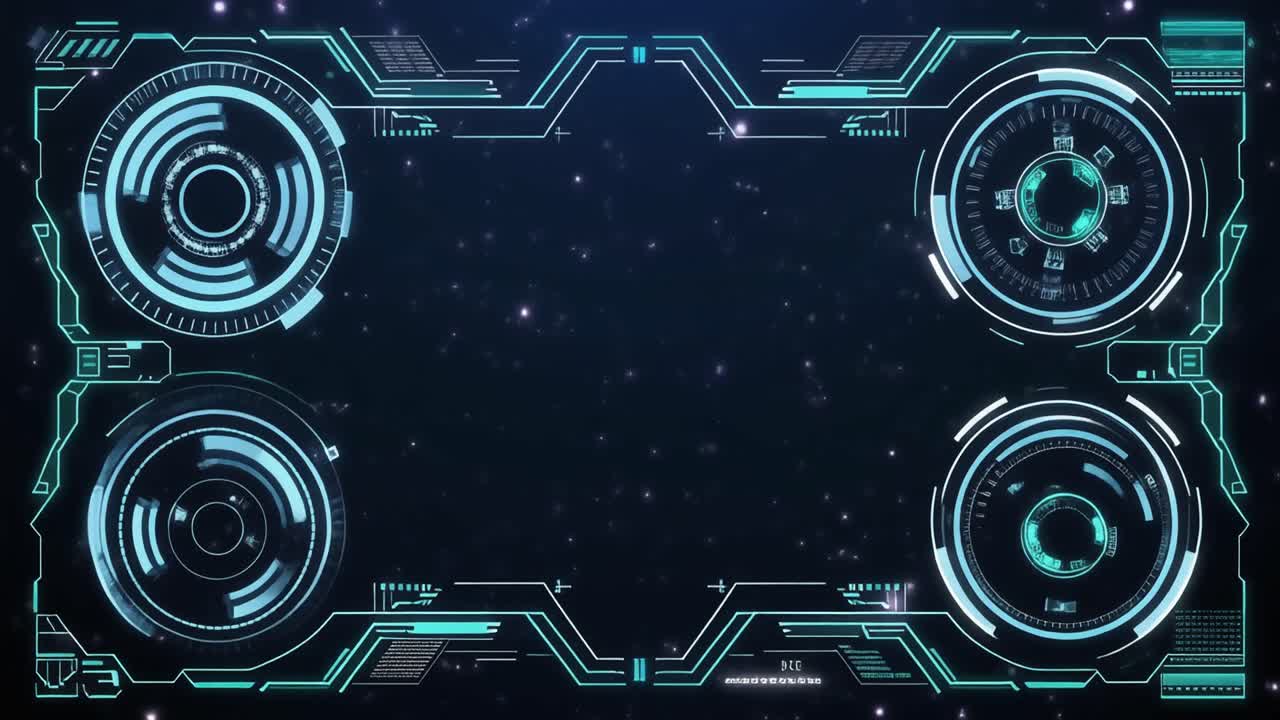 Animated Futuristic HUD Interface with Glowing Elements and Starry Background