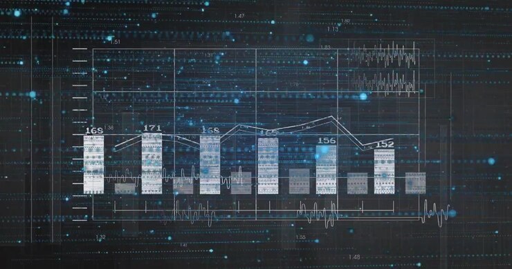 Data feed starting data chart expanding with bars growing labels updating line tracing for insights
