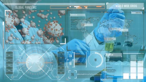 Medical interface against male scientist working in laboratory