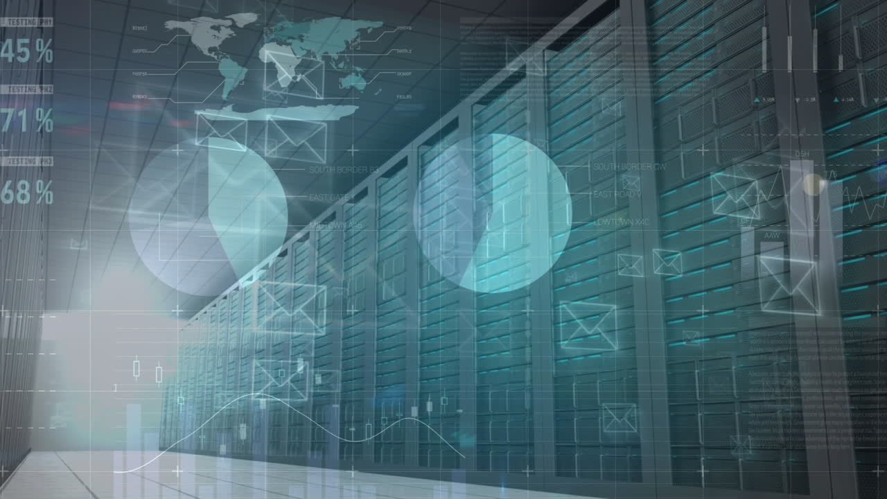 animación del procesamiento de datos en la sala de servidores