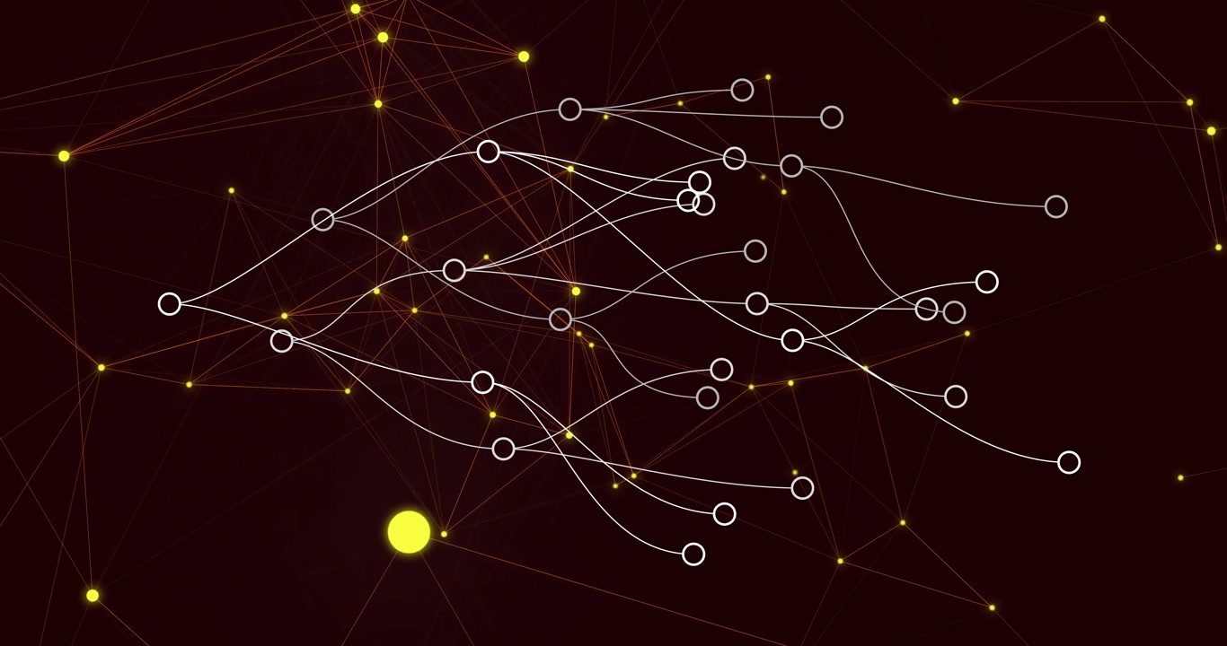 White node appearing triggers graph growing links extending and glows pulsing showing data growth