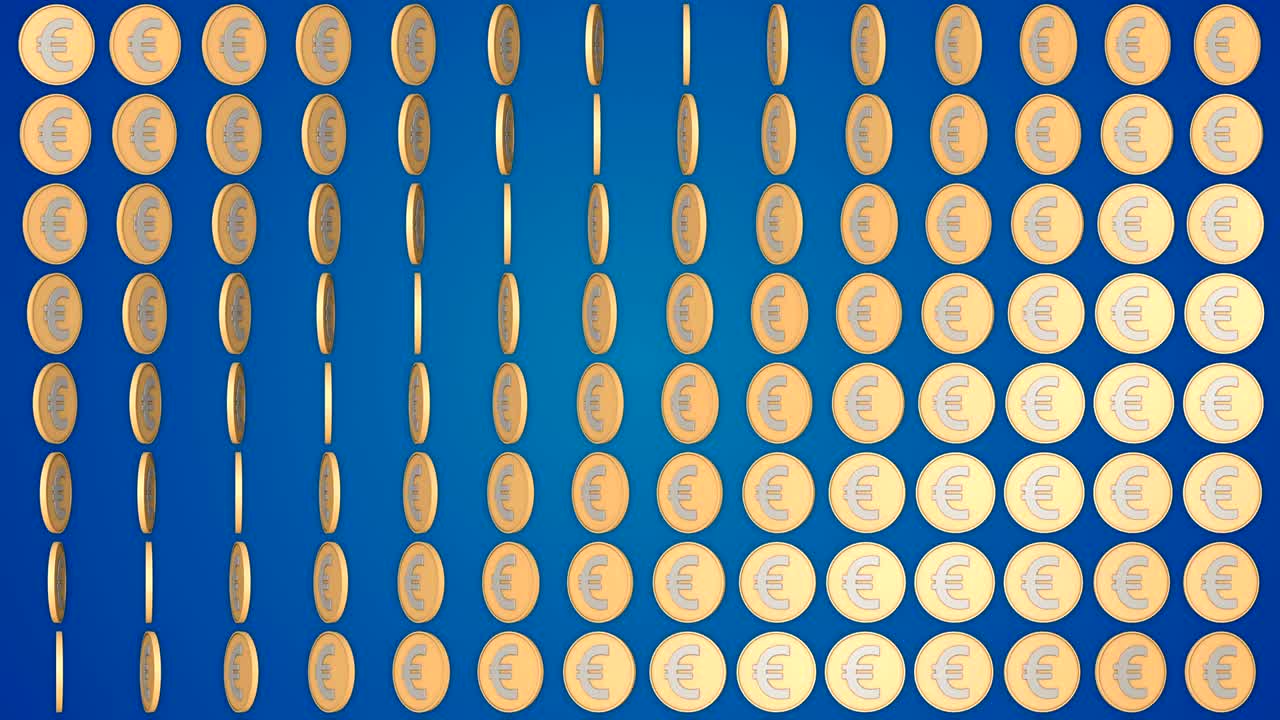 monedas de dinero en euros monedas rotativas de fondo azul