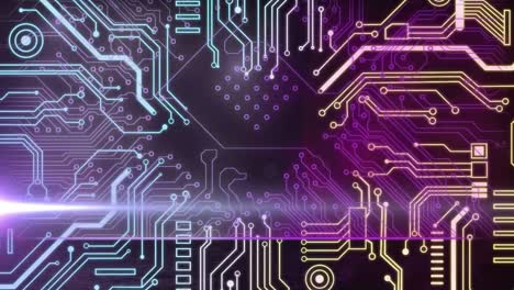 animación del procesamiento de datos en una placa de circuito luminoso de computadora