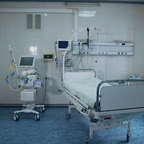 reanimation ward with modern equipment in hospital. hospital room with contemporary medical equipment for saving patient's life during pandemic. covid-19