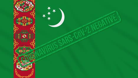 turkmenistan swaying flag with green stamp of freedom from coronavirus, loop