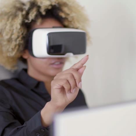 woman using 3d virtual reality headset